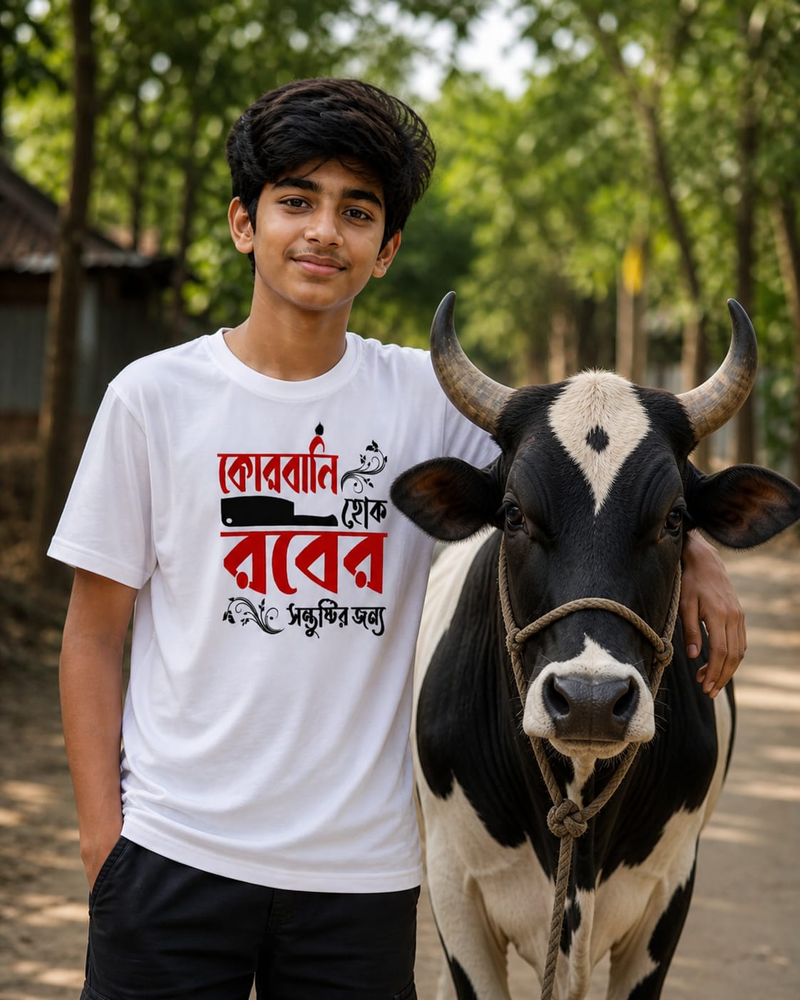 কুরবানি ঈদের সবচেয়ে ইউনিক ও আর্টিস্টিক ডিজাইন! সার্কেল ফ্রেমে কসাইয়ের স্কেচ ইলাস্ট্রেশনের সাথে এলিগ্যান্ট বাংলা ক্যালিগ্রাফিতে লেখা